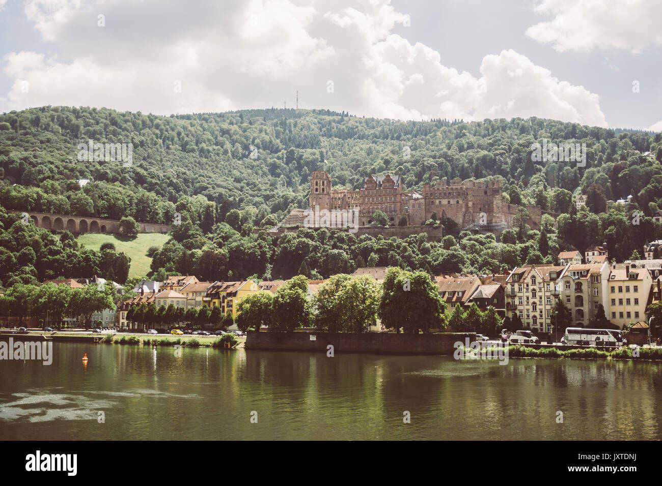 Heidelberger Schloss and the old city of Heidelberg at the Neckar river in Germany. Stock Photo