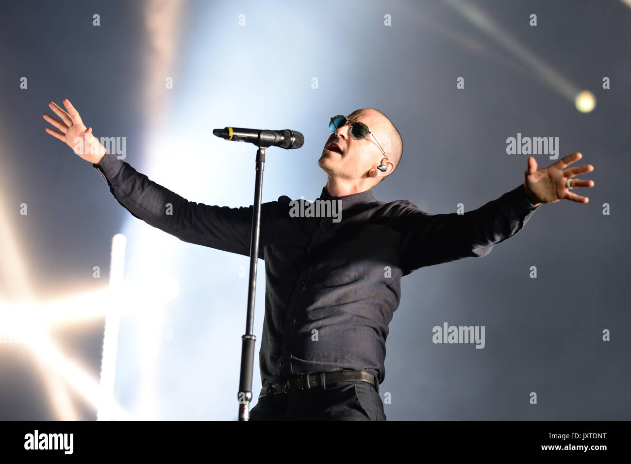 MADRID - JUN 22: Linkin Park (music band) perform in concert at Download (heavy metal music festival) on June 22, 2017 in Madrid, Spain. Stock Photo