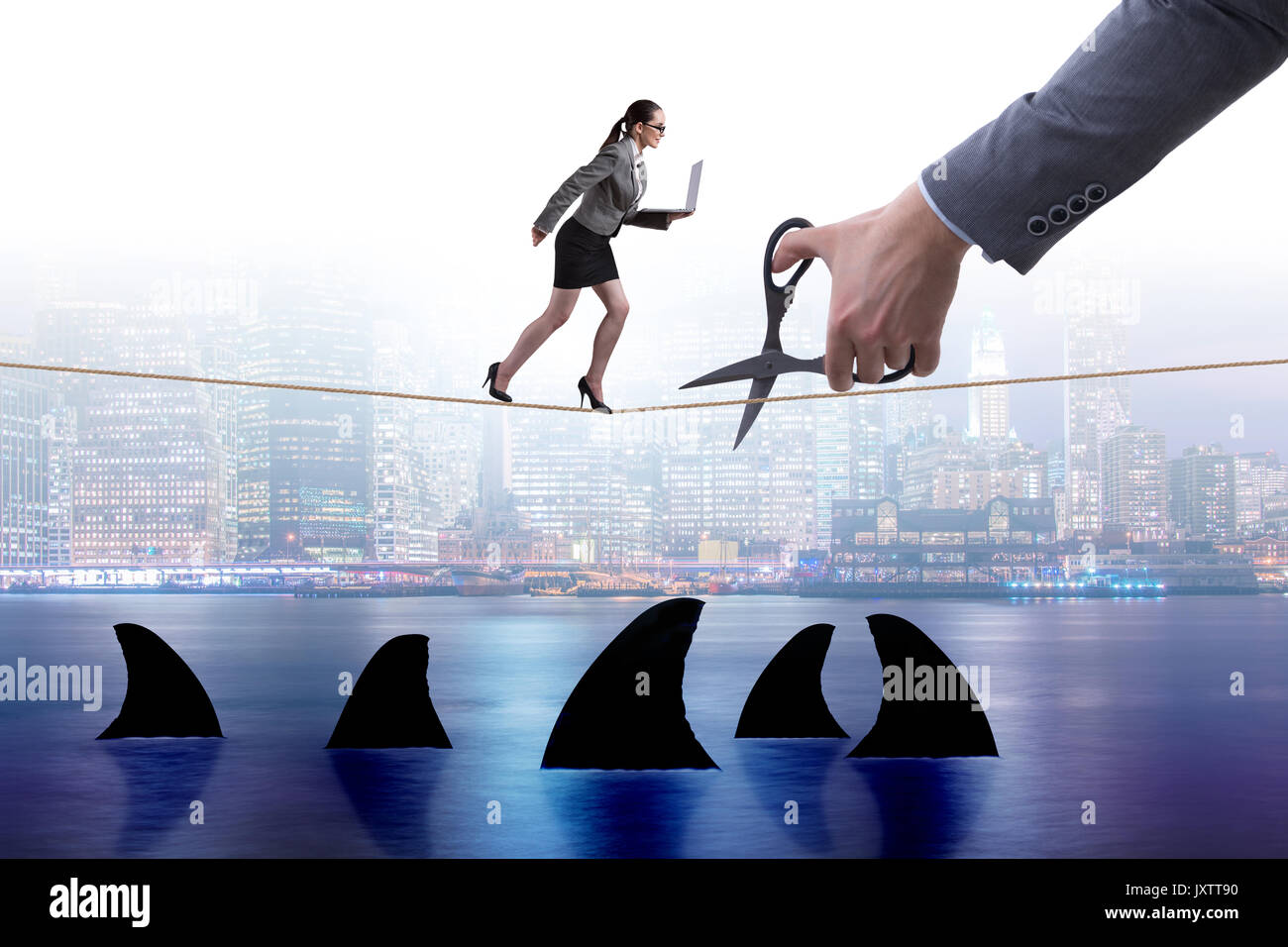Hand Cutting Rop Hand cutting rope in business risk concept Stock Photo - Alamy
