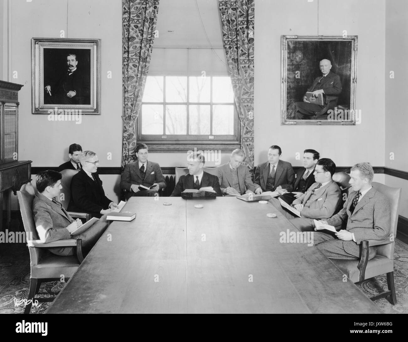 History department faculty members and professors, Kent Roberts Greenfield, Group photograph in classroom, Greenfield sitting in center, 1936. Stock Photo