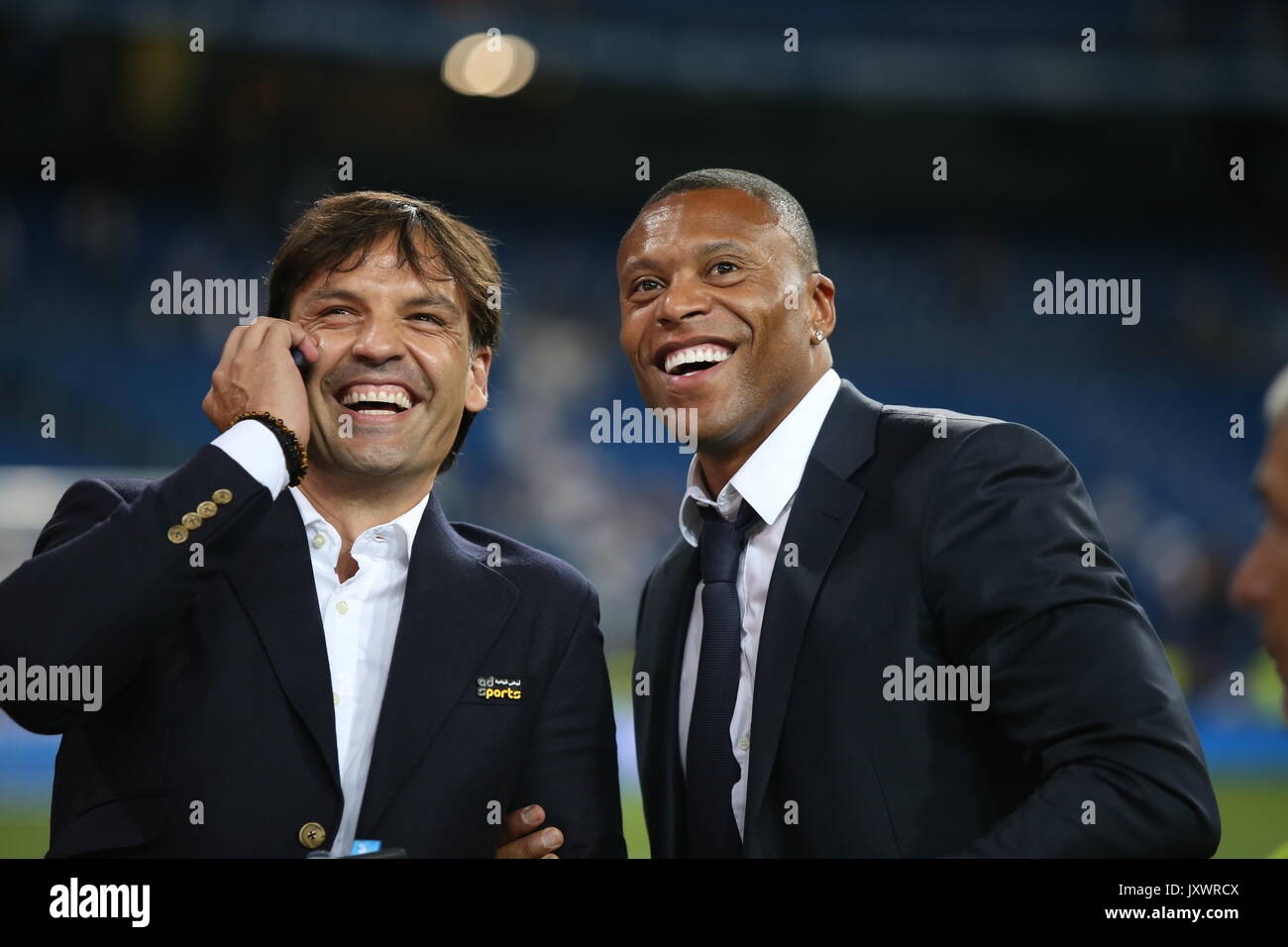 Former Real Madrid players Fernando Morientes and Julio Baptista. Real Madrid defeated Barcelona 2-0 in the second leg of the Spanish Supercup footbal Stock Photo