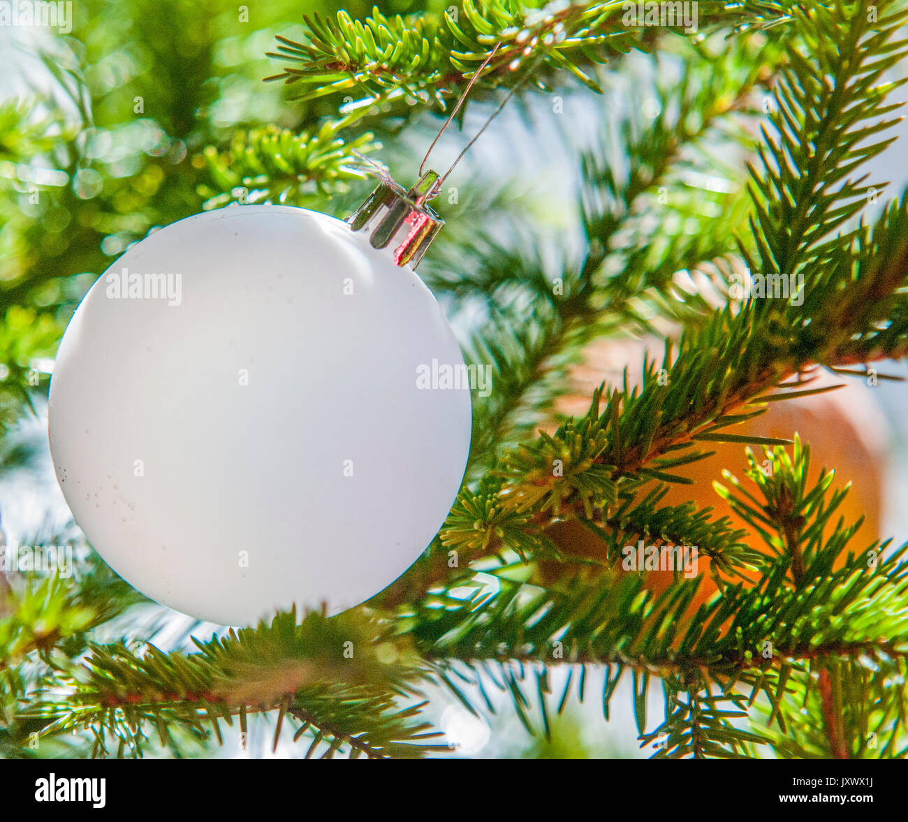 Christmas decorations balls and green branch Stock Photo Alamy
