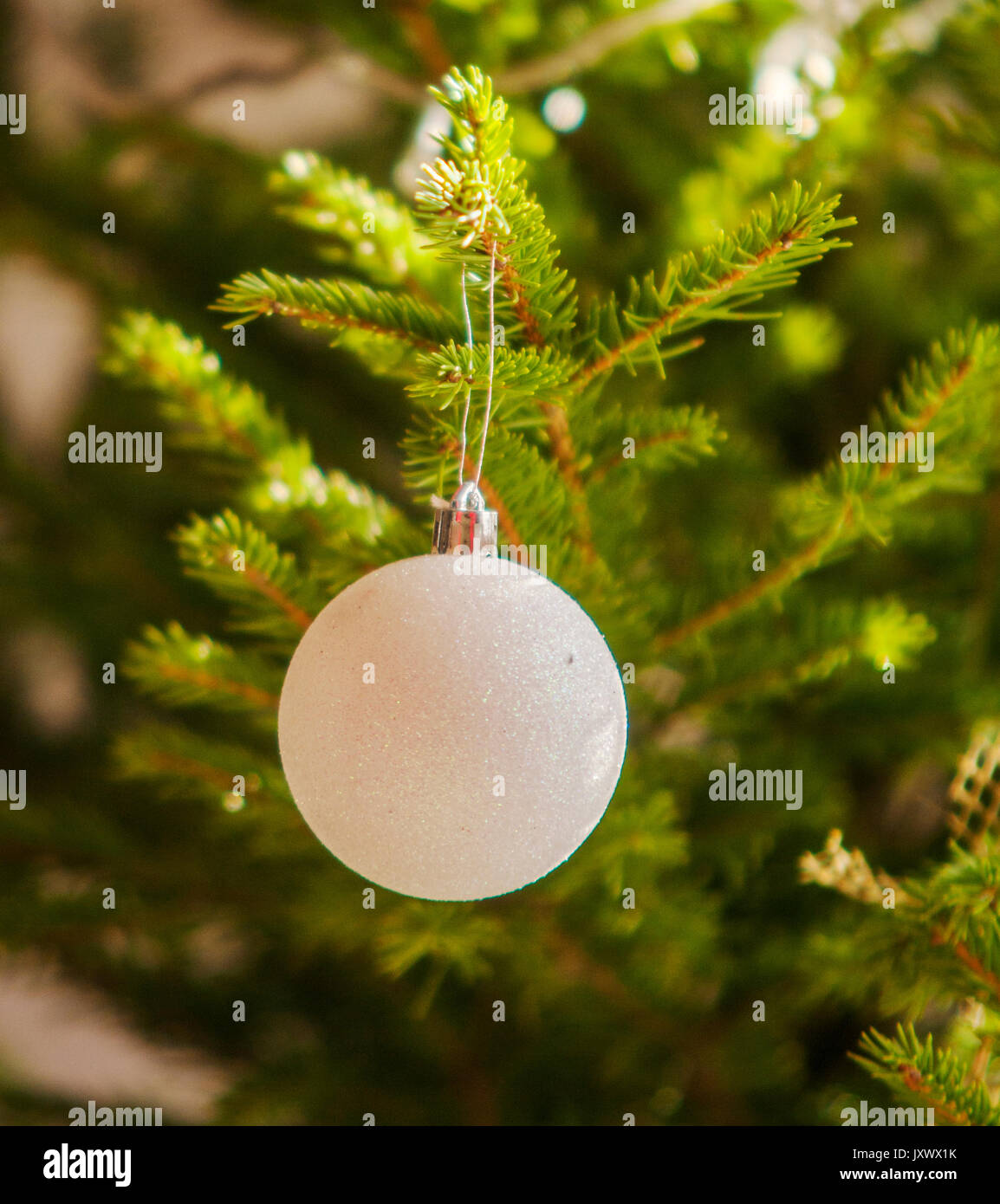 Christmas decorations balls and green branch Stock Photo Alamy