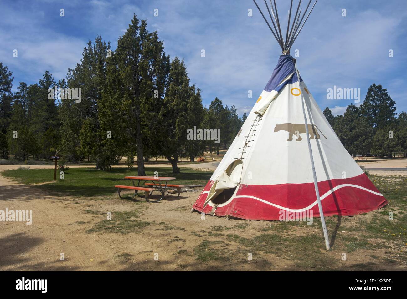 Native Indian Teepee Camping Tent in Ruby’s Inn Campground at Bryce Canyon National Park Entrance Gate, Utah United States Stock Photo