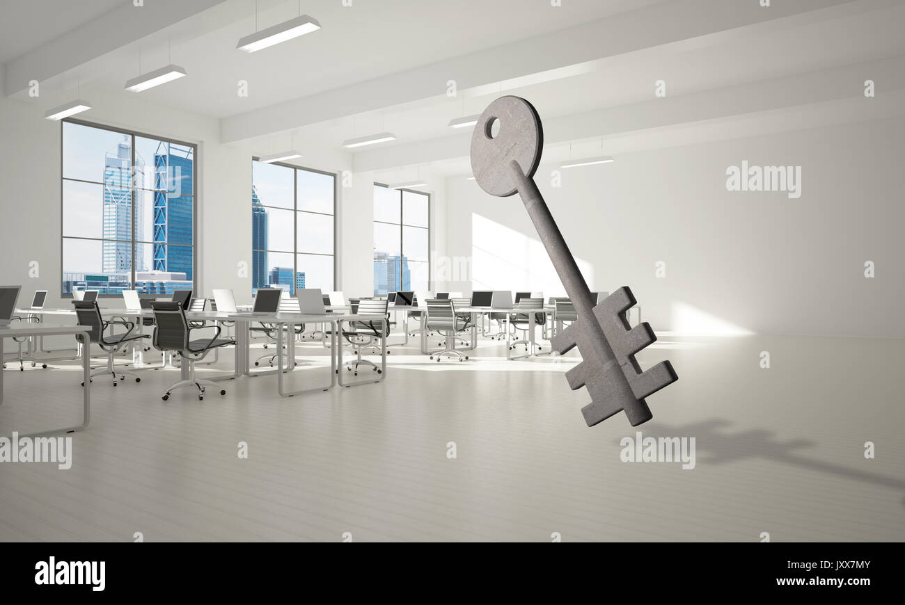 Conceptual background image of concrete key sign in modern office ...