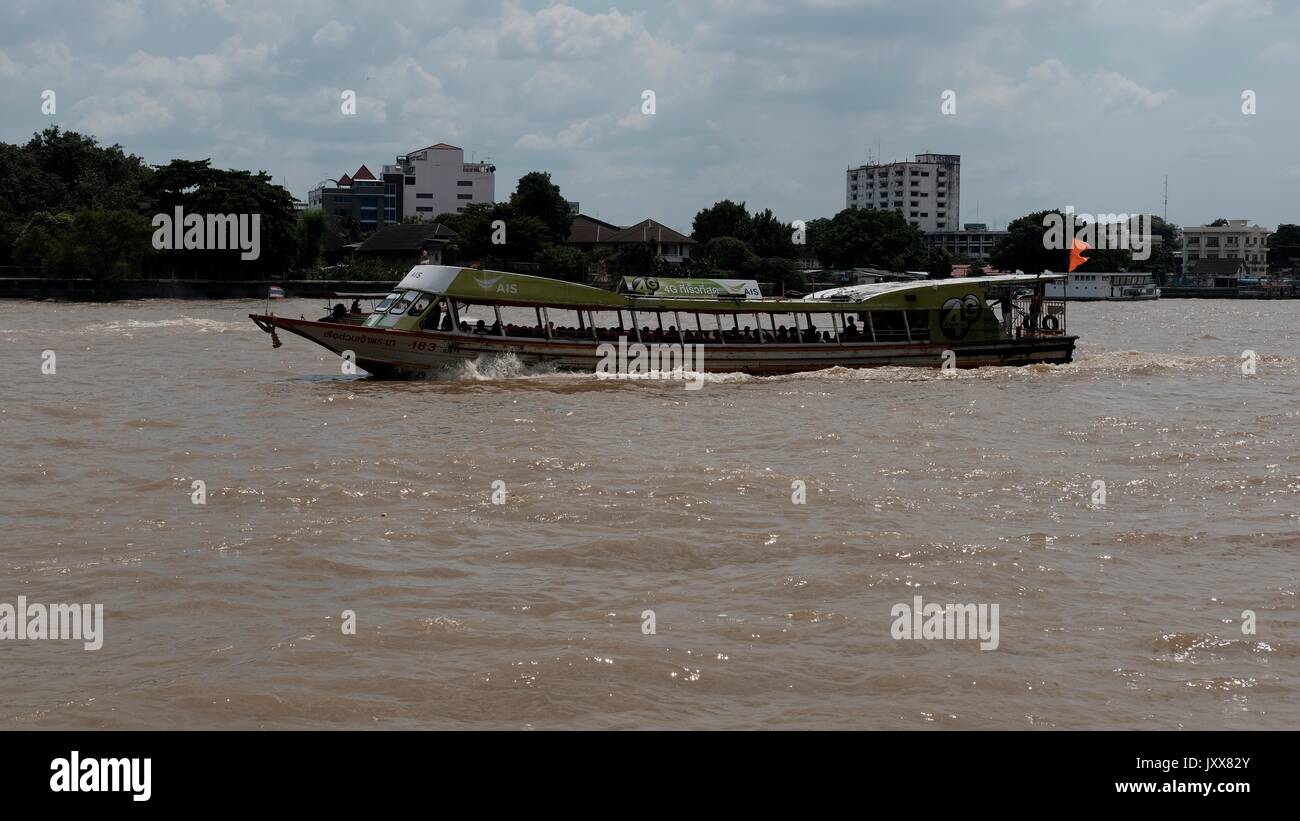 Orange Flag Express Boat Chao Phraya River Waterway looking at the