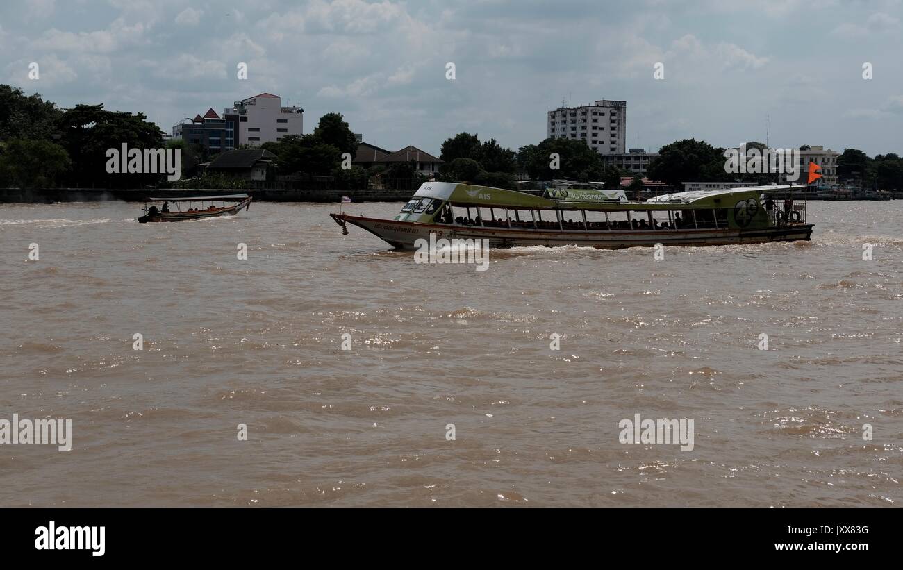 Orange Flag Express Boat Chao Phraya River Waterway looking at the