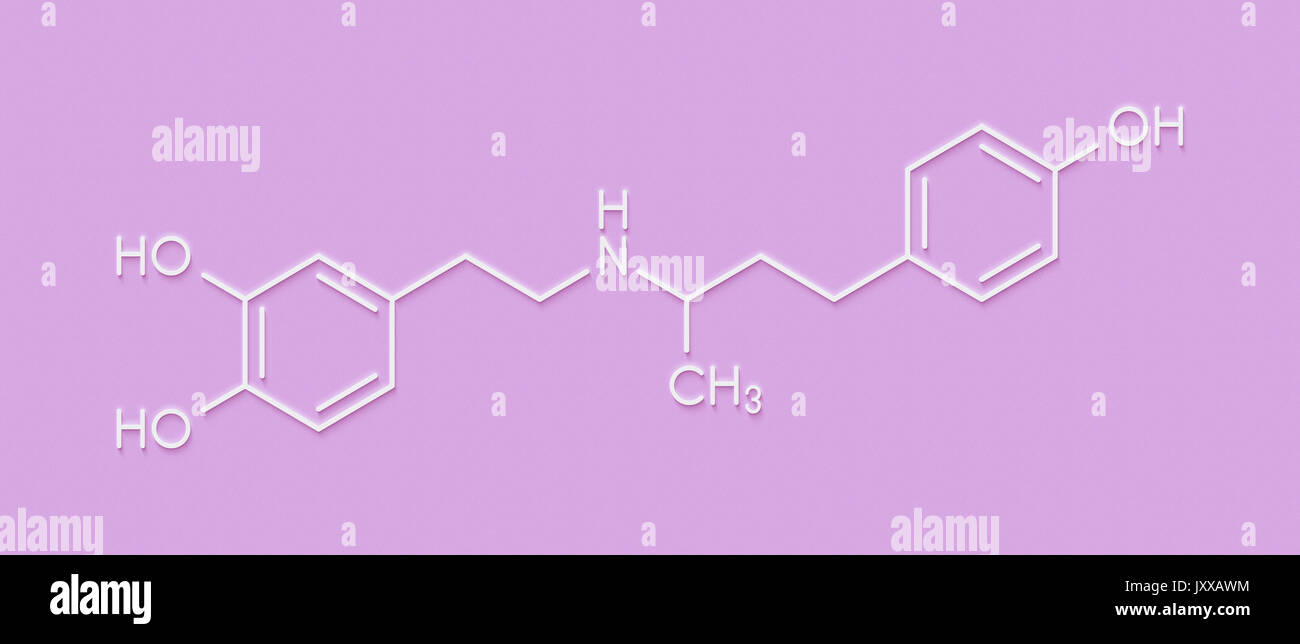 Dobutamine sympathomimetic drug molecule. Skeletal formula. Stock Photo