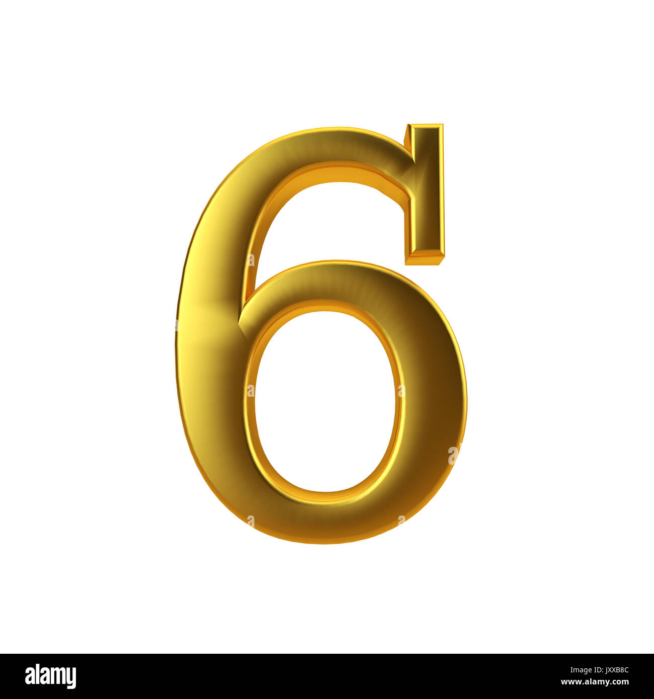 Shiny gold number 6 on a plain white background. 3D Rendering Stock ...