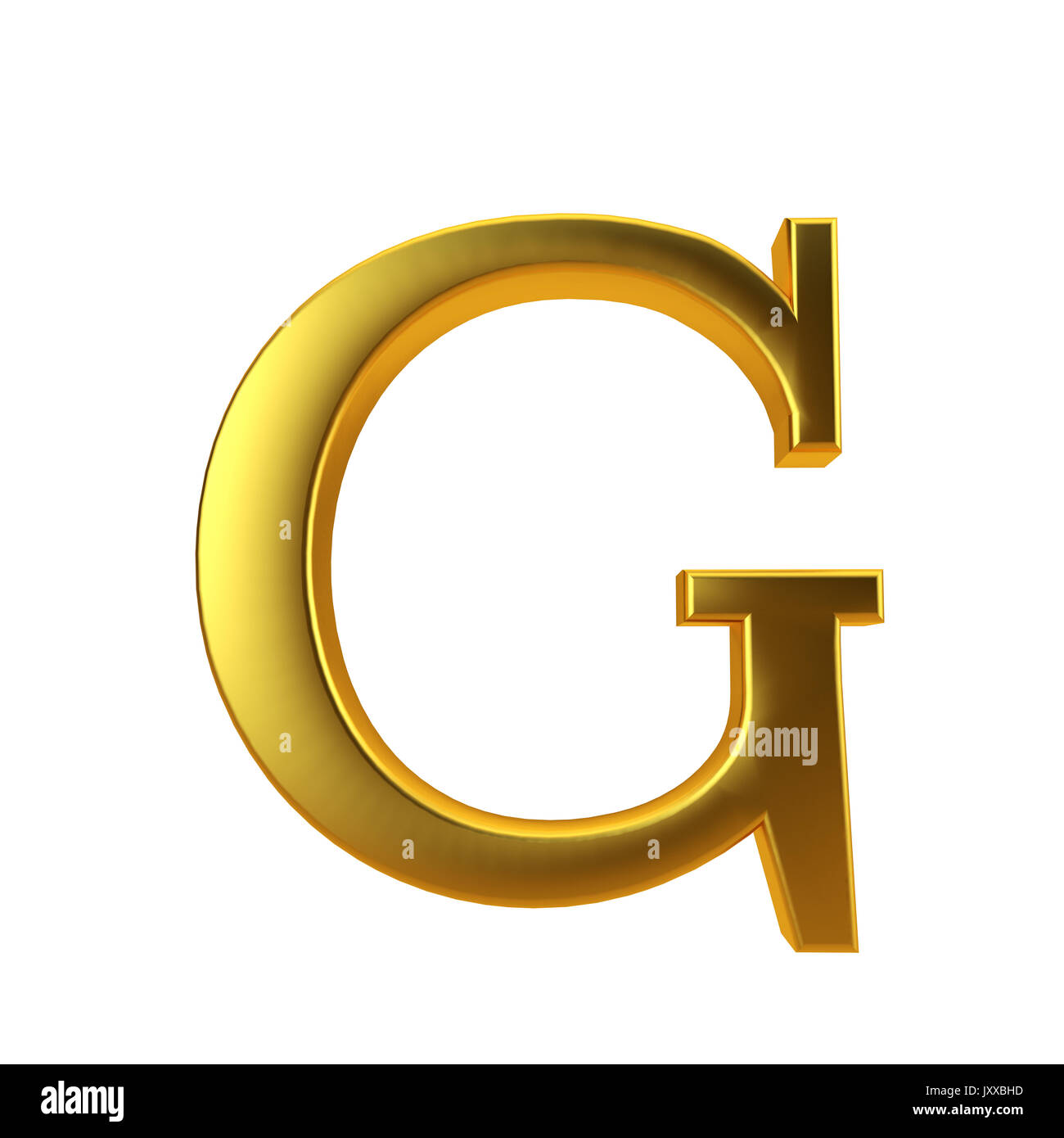 Shiny gold letter G on a plain white background. 3D Rendering Stock Photo