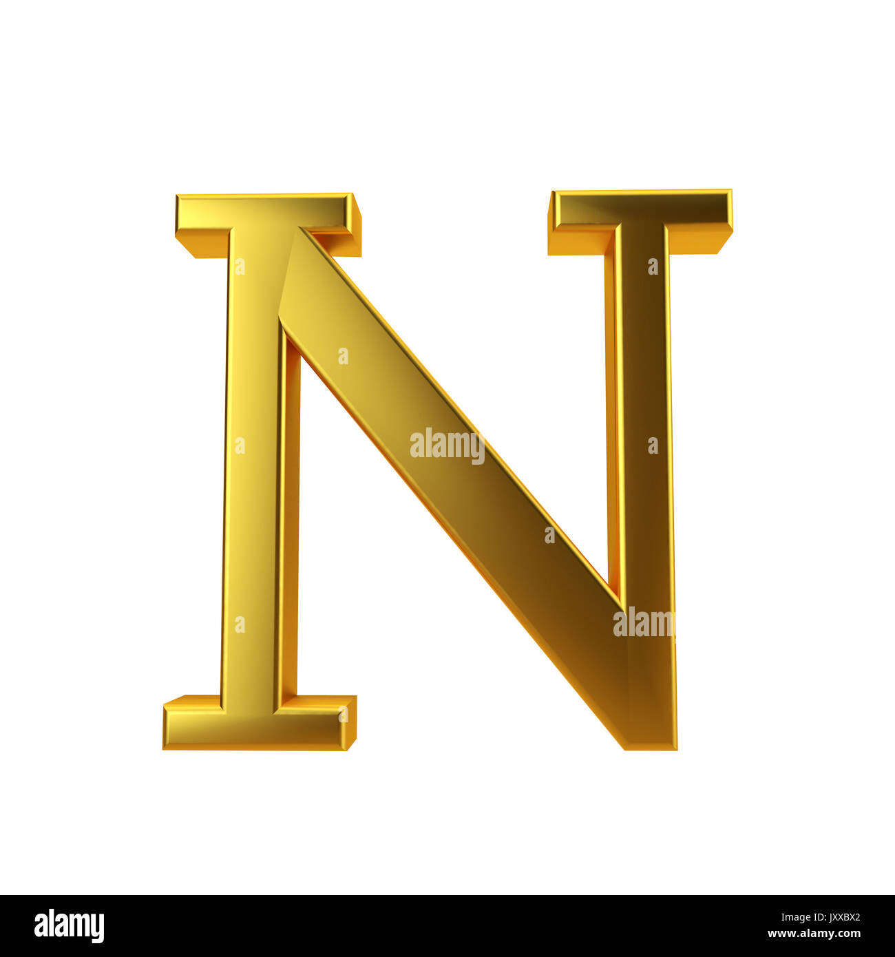 Shiny gold letter N on a plain white background. 3D Rendering Stock ...