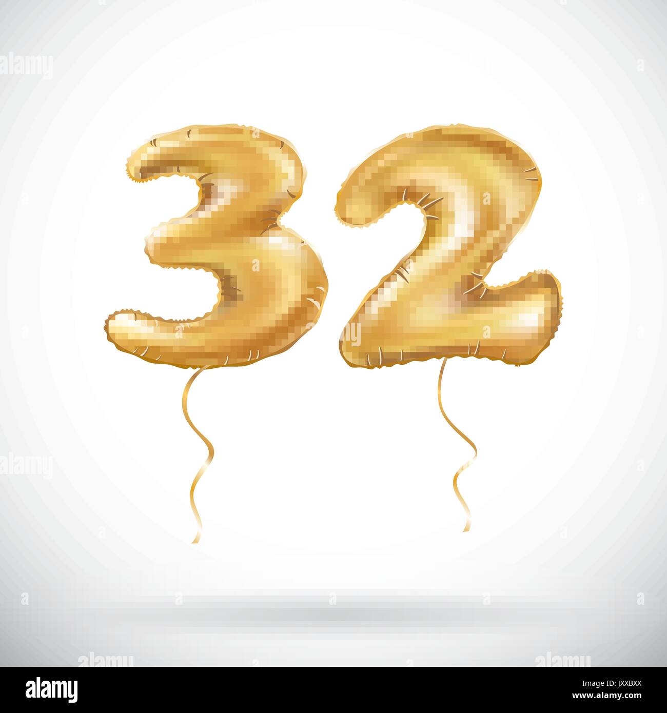 vector Golden number 32 thirty two of inflatable balloon isolated on white background art Stock Vector