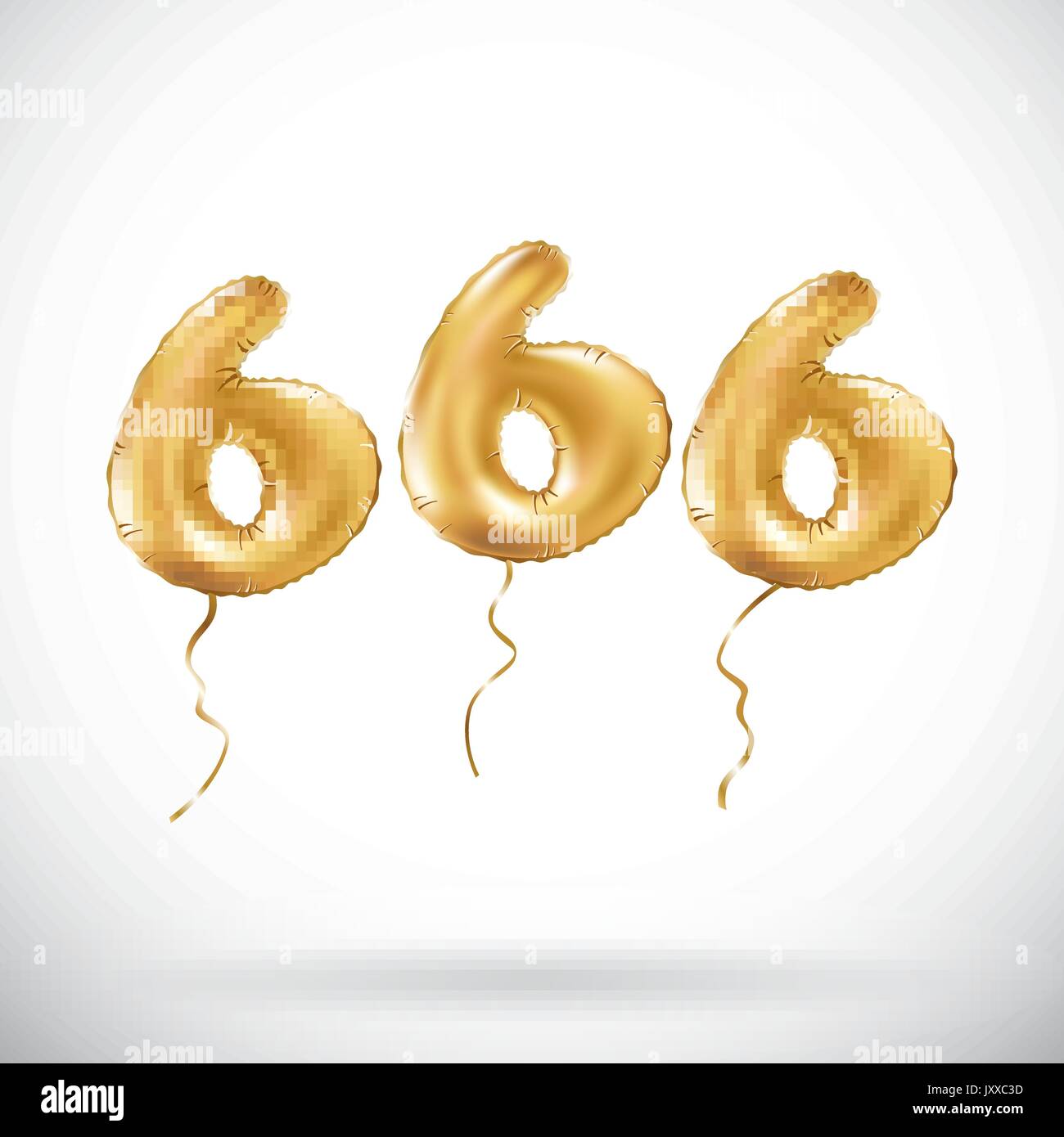 vector Golden number 666 six hundred sixty six metallic balloon. Party