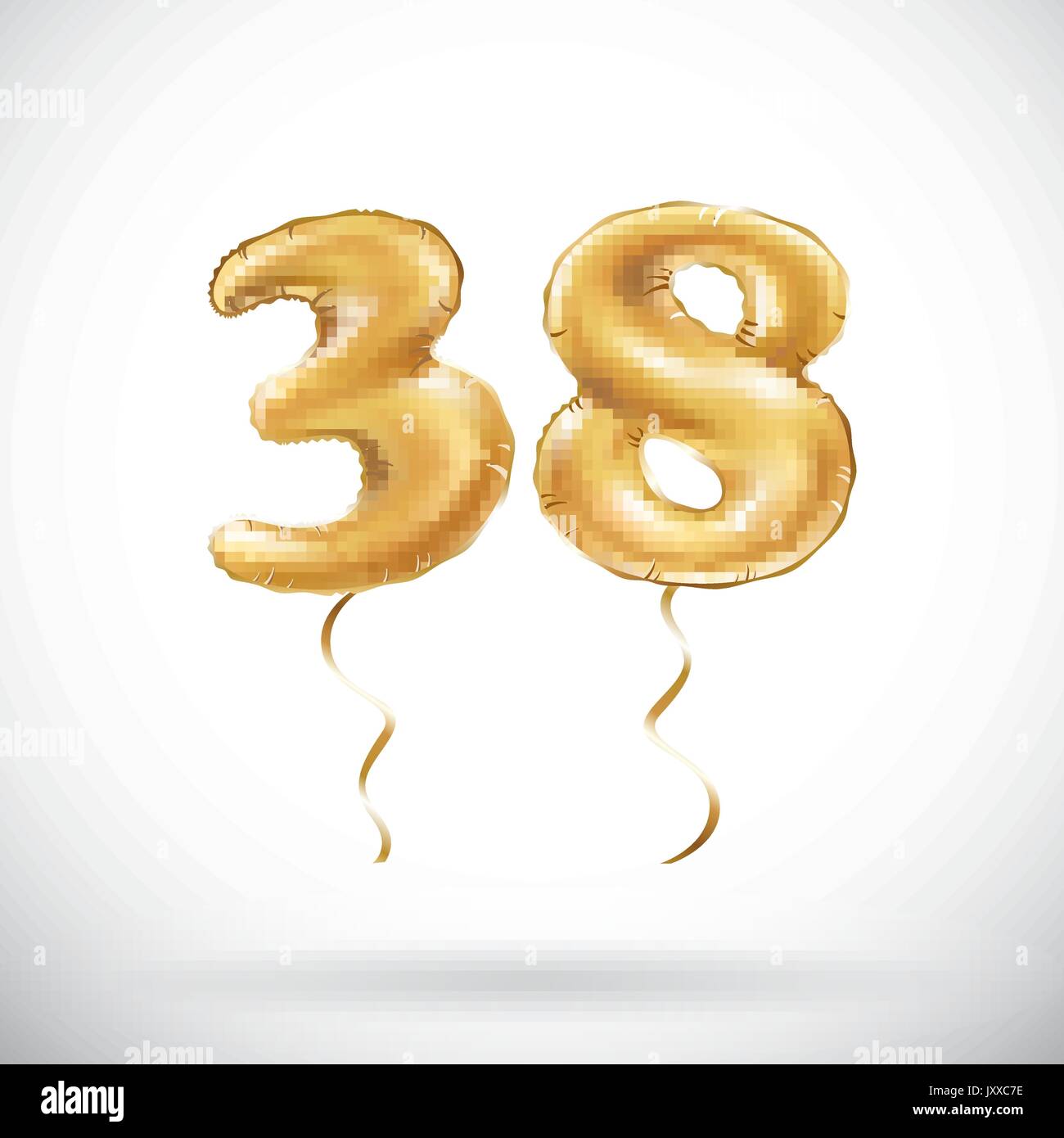 vector Golden number 38 thirty eight metallic balloon. Party decoration golden balloons. Anniversary sign for happy holiday, celebration, birthday, ca Stock Vector