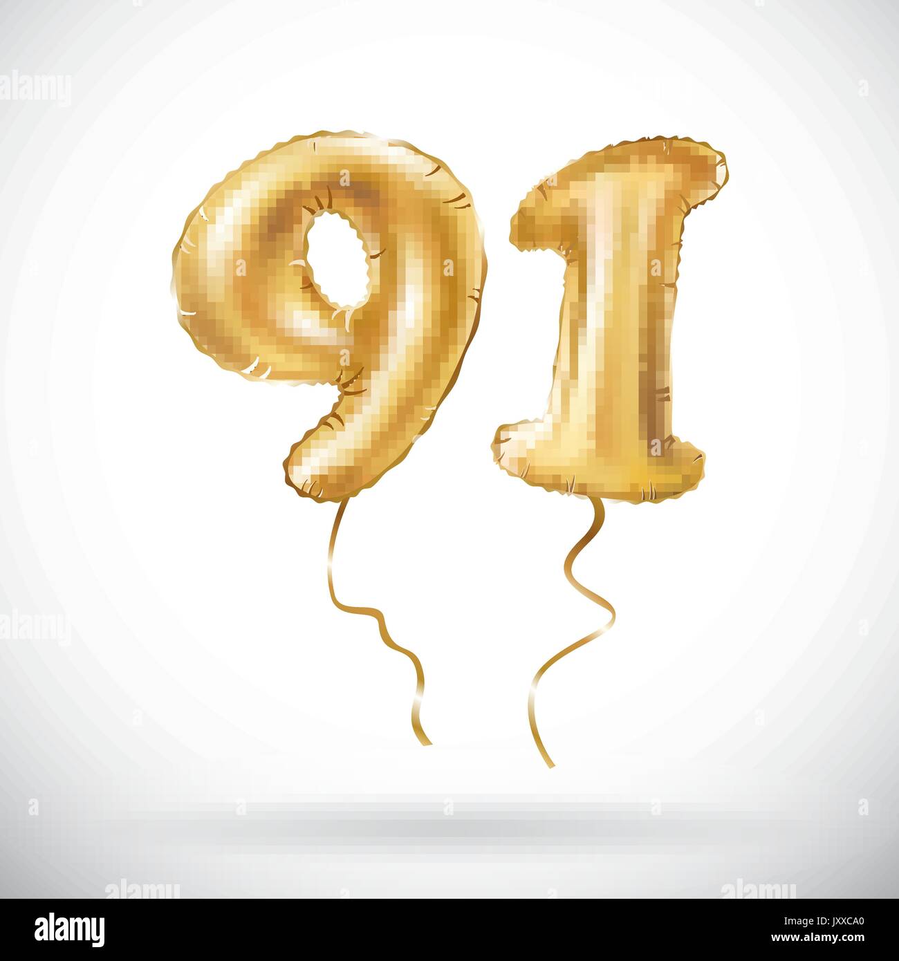 vector Golden number 91 ninety one metallic balloon Party decoration