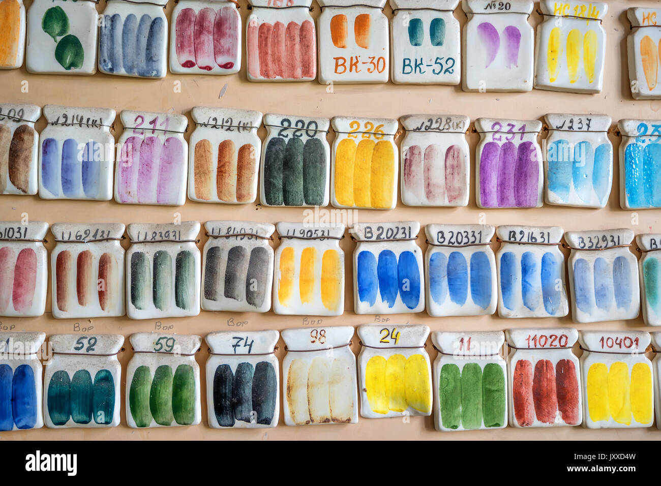 Pottery paint samples on wall Stock Photo Alamy