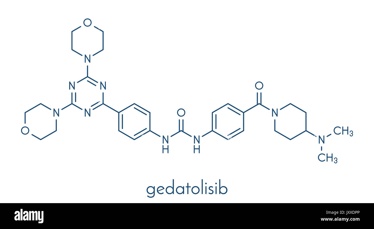 Gedatolisib cancer drug molecule. Skeletal formula. Stock Photo