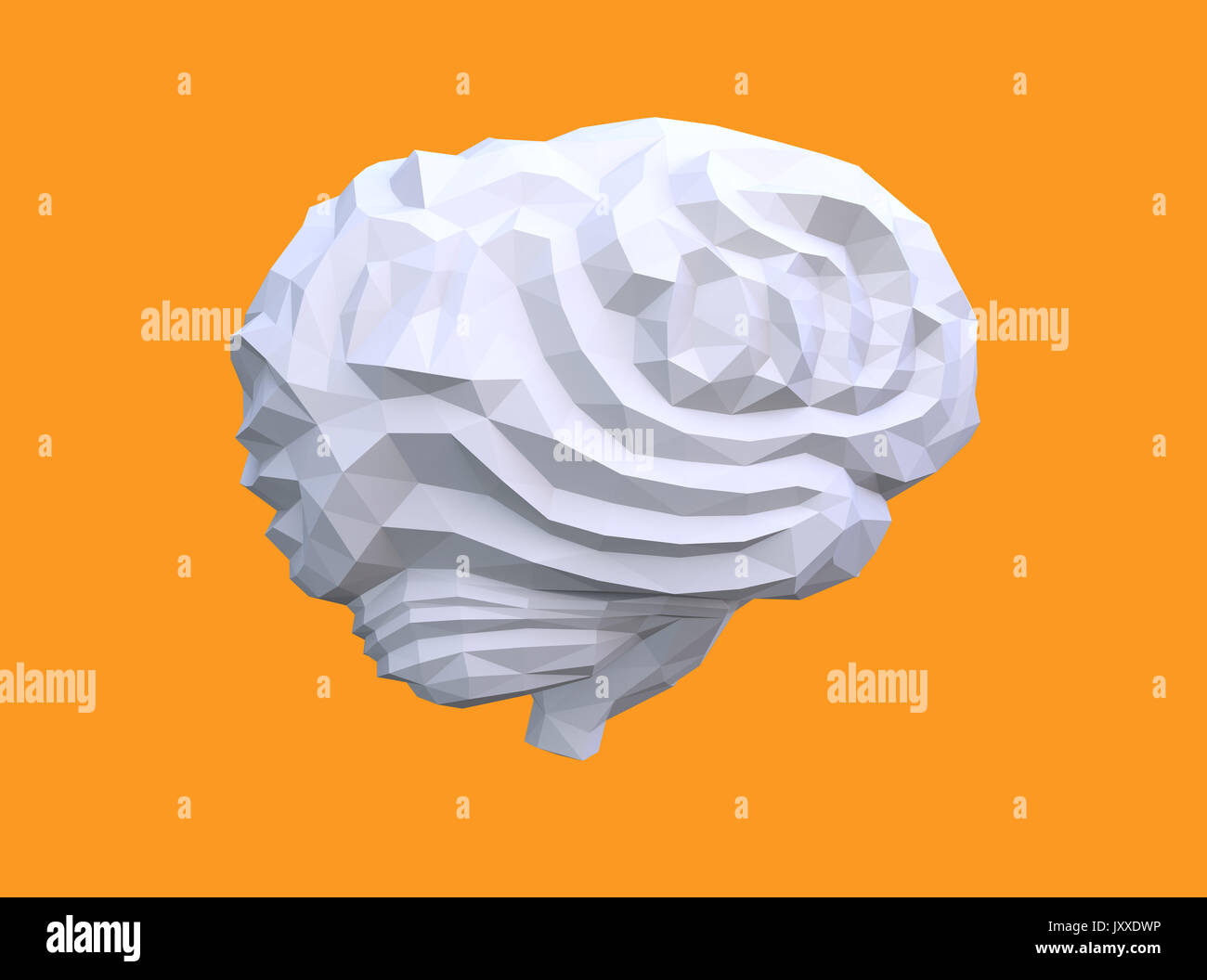 Side view of low poly brain model. Concept for artificial intelligence. 3D rendering image. Stock Photo