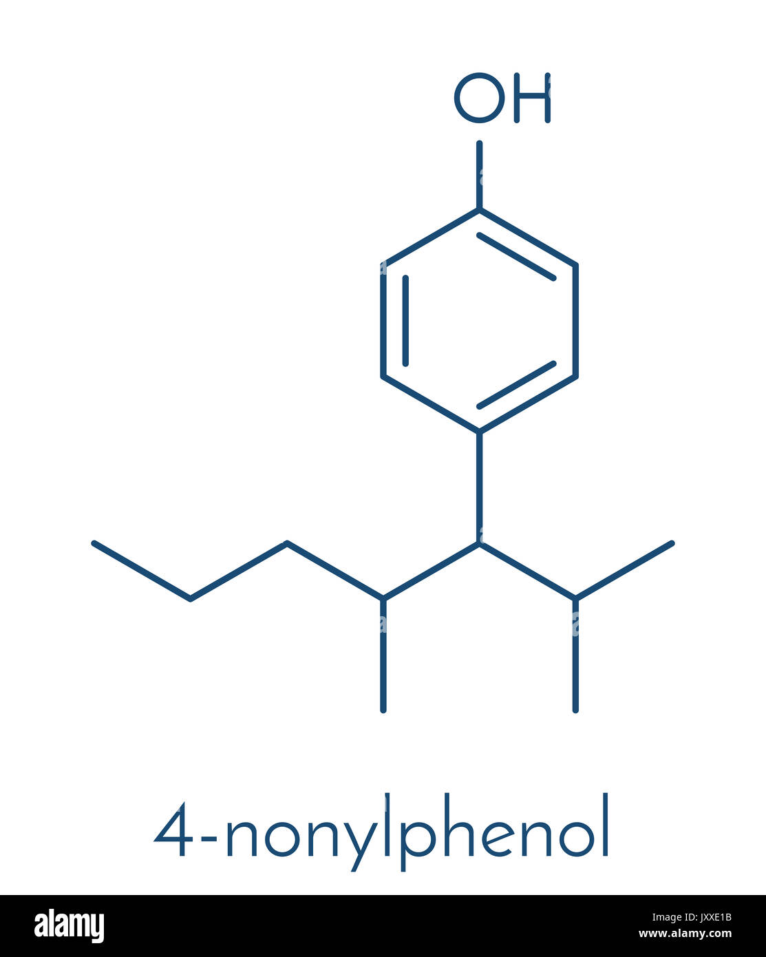 Nonylphenol endocrine disruptor molecule (one isomer shown). Skeletal formula. Stock Photo