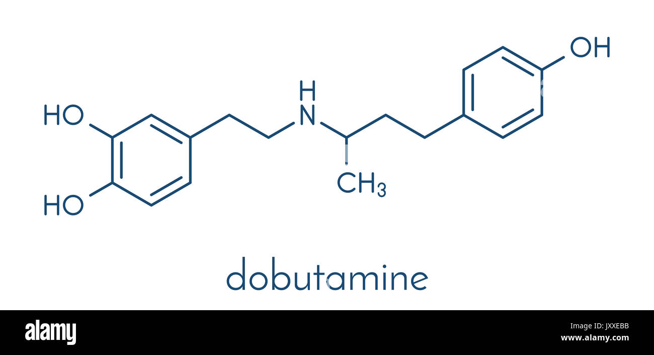 Dobutamine sympathomimetic drug molecule. Skeletal formula. Stock Photo