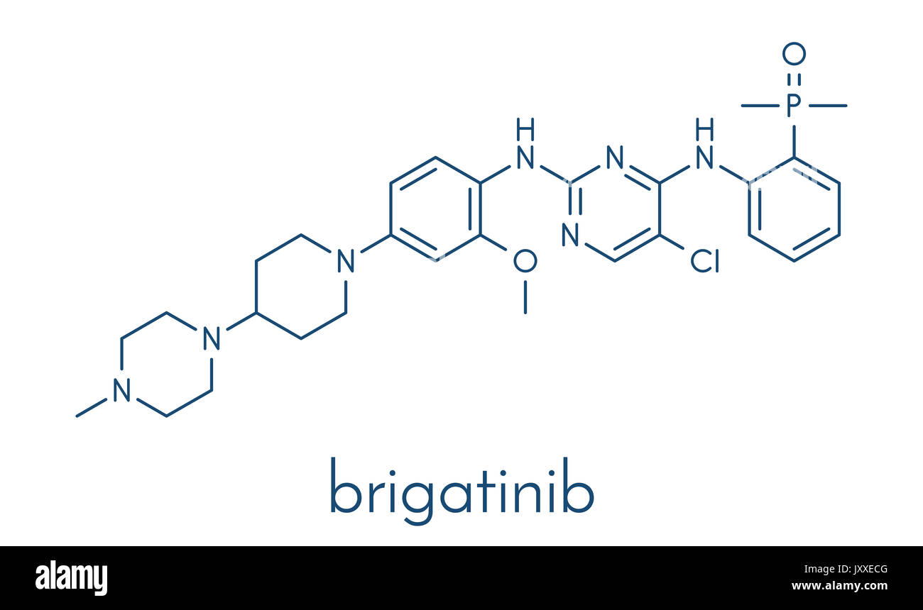 Brigatinib cancer drug molecule. Skeletal formula. Stock Photo