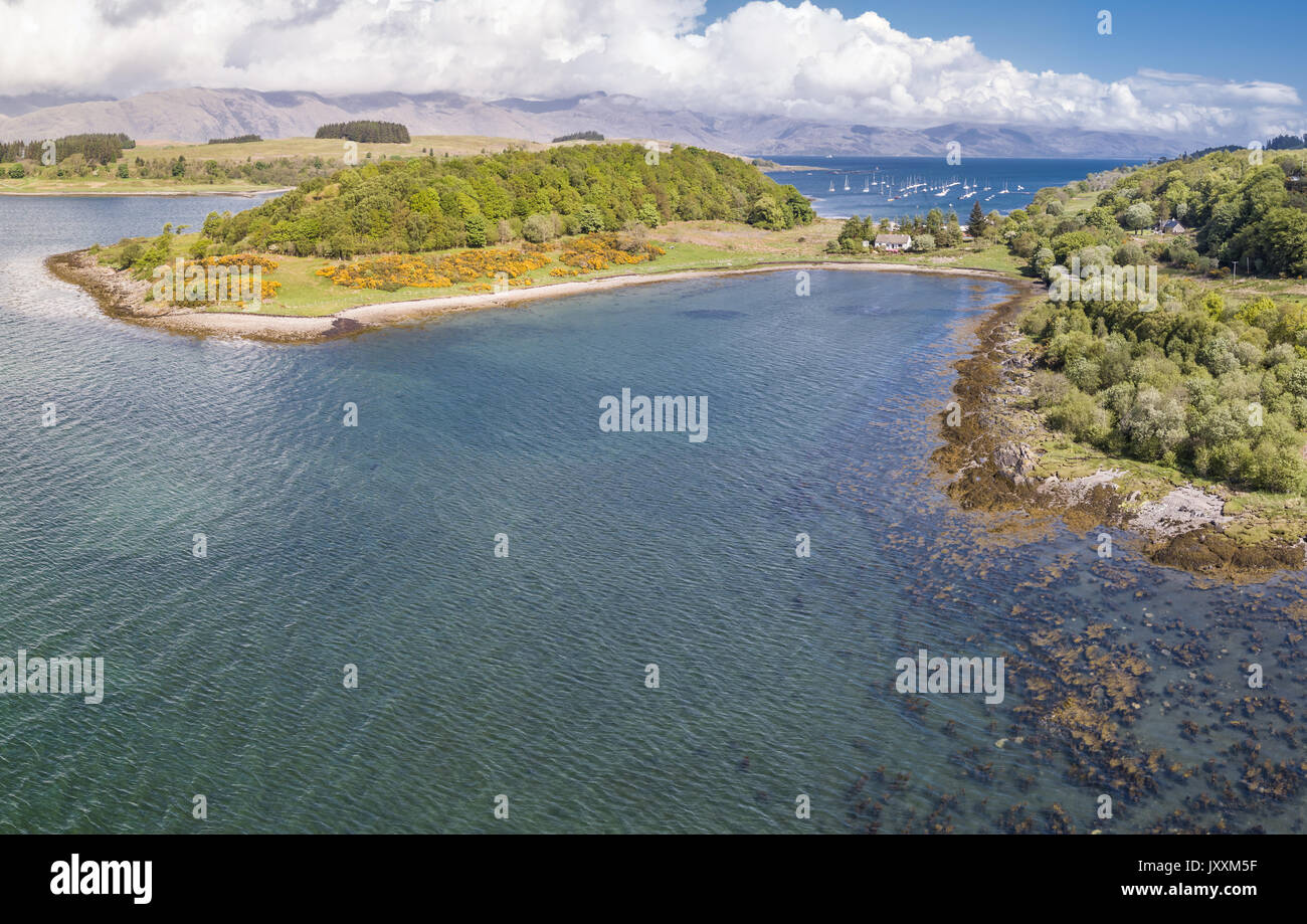 Aerial of secret beach by Portnacroish, Argyll Stock Photo