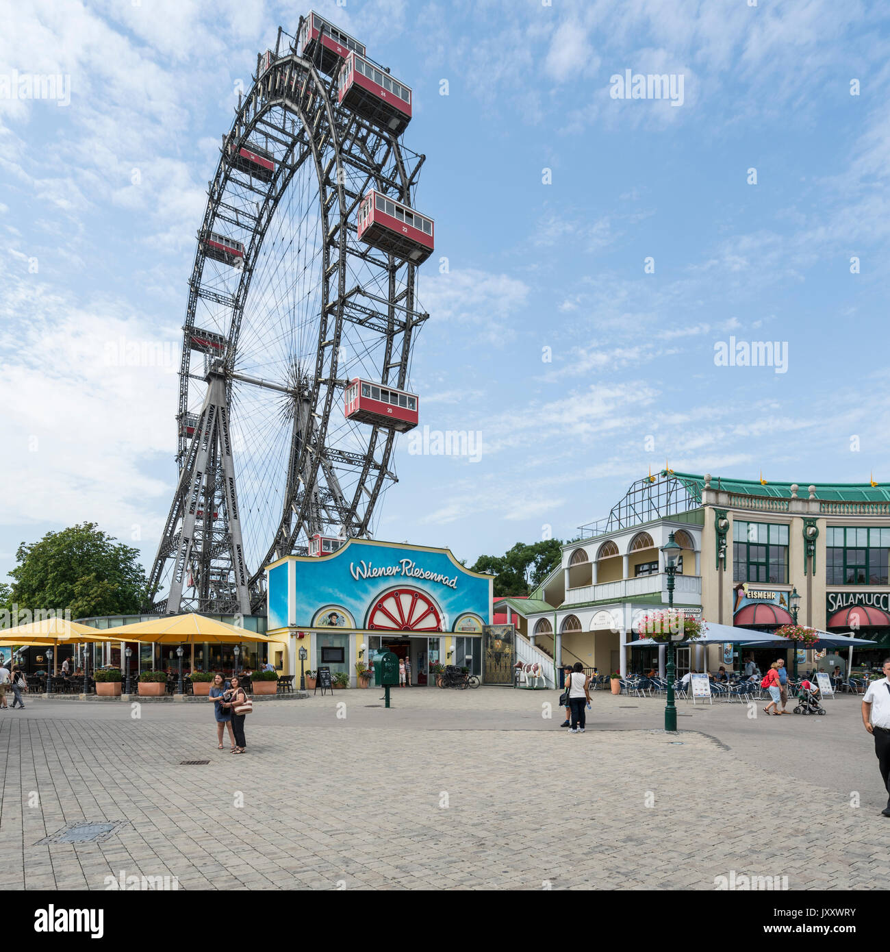 The famous Ferris wheel in the Prater park in Vienna Stock Photo
