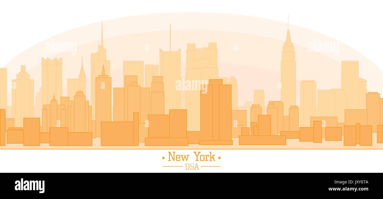 Linear banner of New York city buildings landmarks day skyline ...