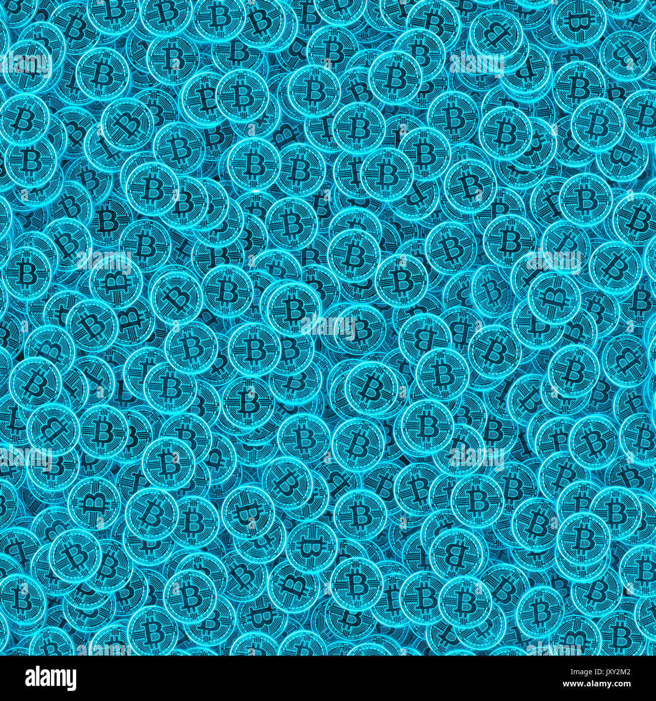 Binary bitcoin background / 3D illustration of glowing electronic bitcoins filling image Stock Photo