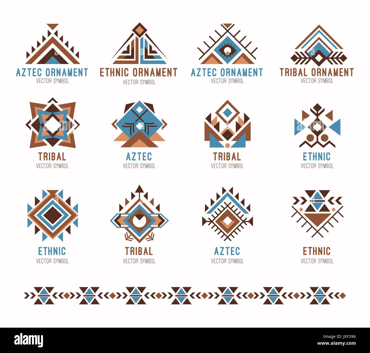 Aztec tribal ethnic ornaments set Stock Vector