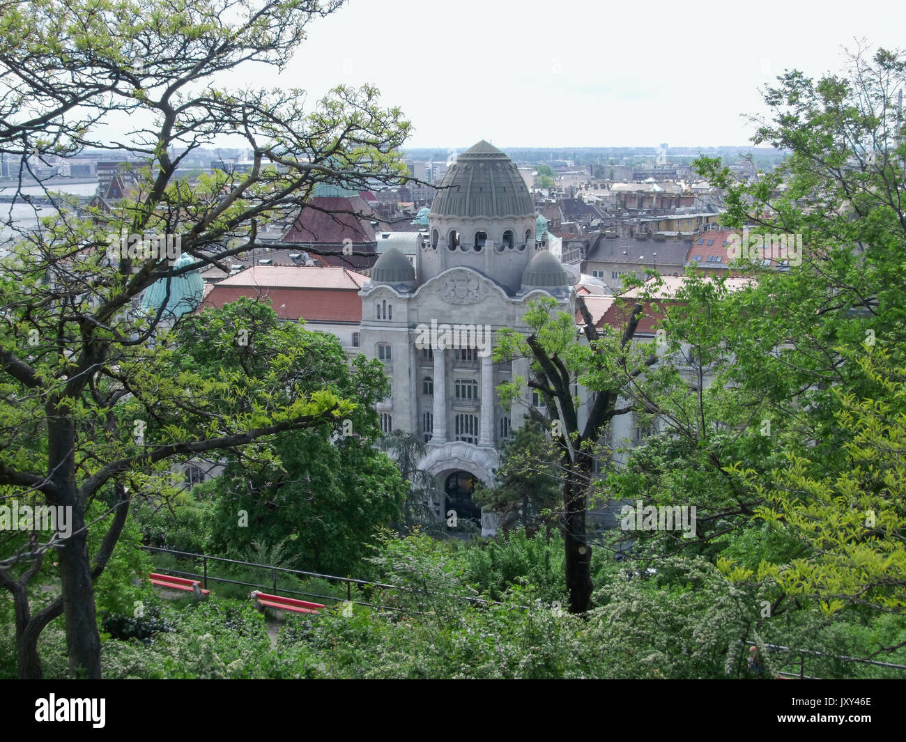 aerial view of Budapest, the capital city of Hungary in green vegetation ambiance Stock Photo