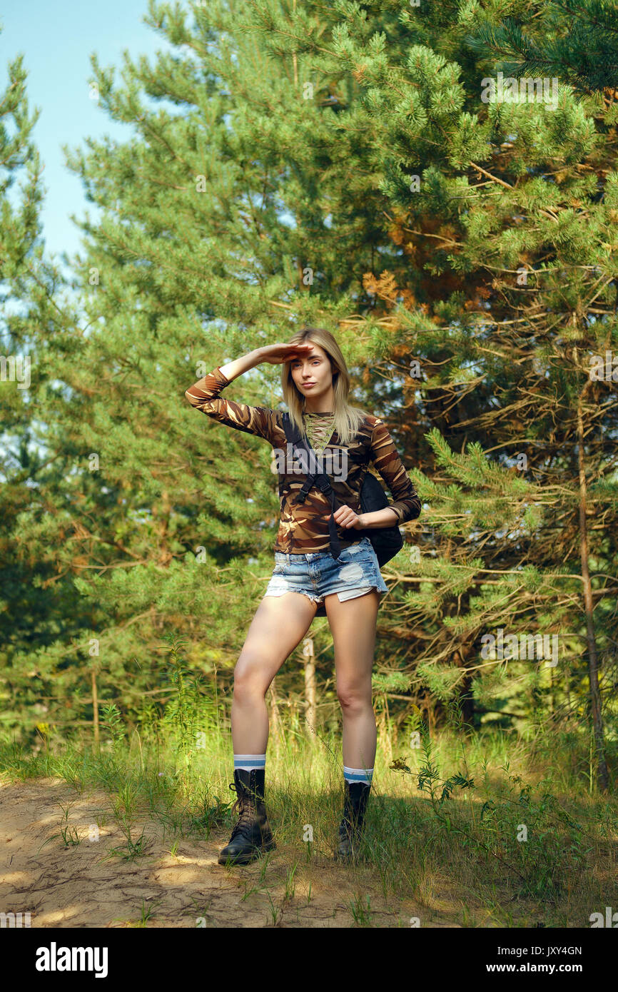 Boots hiking shorts female hi res stock photography and images Alamy