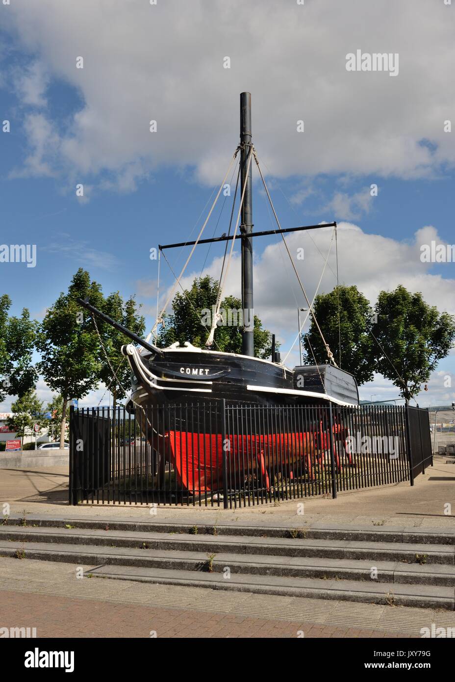 The replica 'PS Comet' Port Glasgow, Scotland. UK. The first commercially viable steamship in Europe provided a service from Greenock to Glasgow. Stock Photo