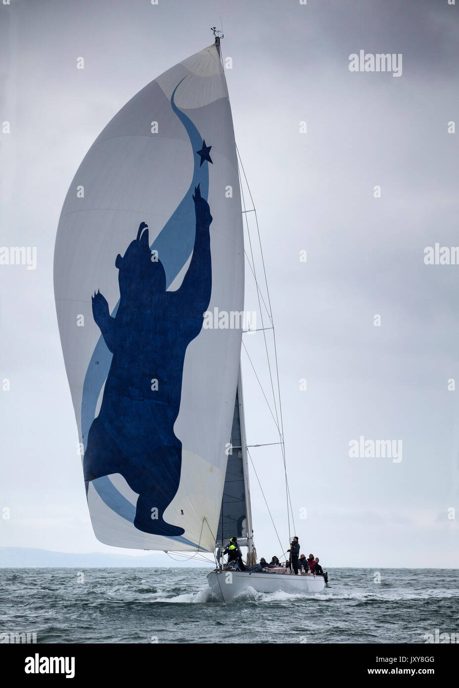 Spirit 65 GBR3802L CHLOE GISELLE heads for St Catherine's Point under spinnaker during the 2017 Round the Island Race Stock Photo