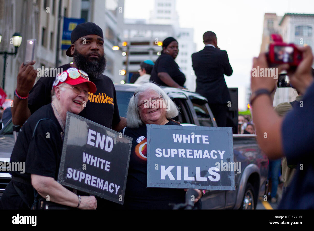 Demonstrators in Philadelphia participate in a rally against white nationalism and other forms of racism and hate organized by the interfaith advocacy Stock Photo