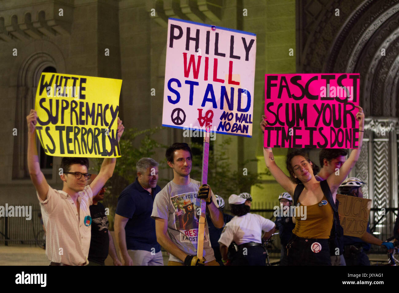 Demonstrators in Philadelphia participate in a rally against white nationalism and other forms of racism and hate organized by the interfaith advocacy Stock Photo