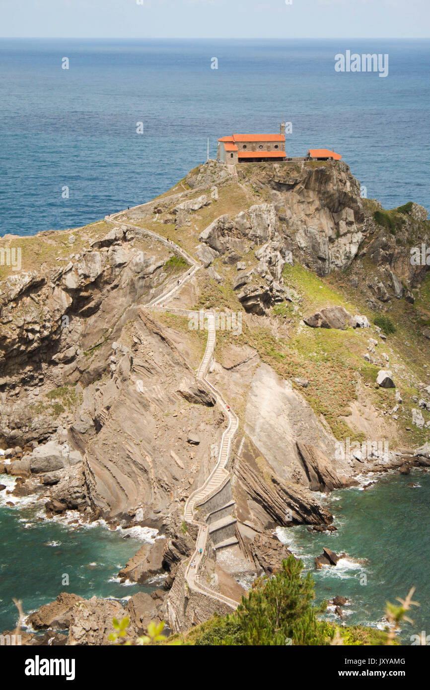 Landscape from San Juan de Gaztelugatxe, hermitage and hill, famous place in Basque country, north of Spain Stock Photo