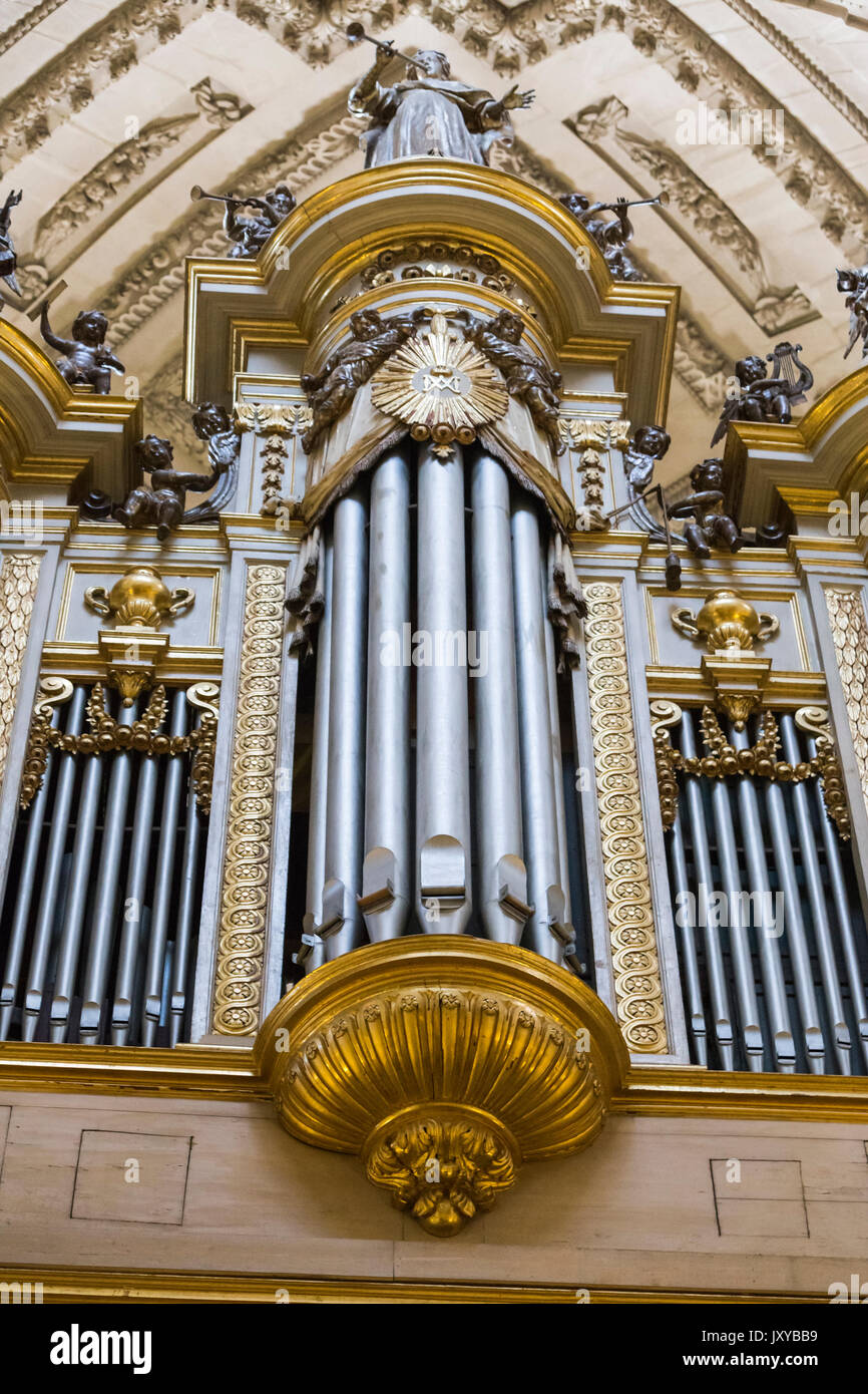 Jaen, Spain - may 2016, 2: Organ of the Cathedral of Jaen, created by created by Fray Jayme of Begoños in the year 1705, Jaen, Andalusia, Spain Stock Photo
