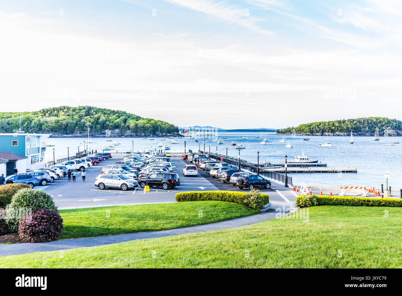 Bar Harbor, USA June 8, 2017 Parking lot in downtown village in