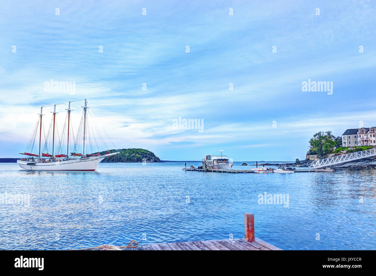 Bar Harbor, USA June 8, 2017 Sunset in Bar Harbor, Maine village with Margaret Todd