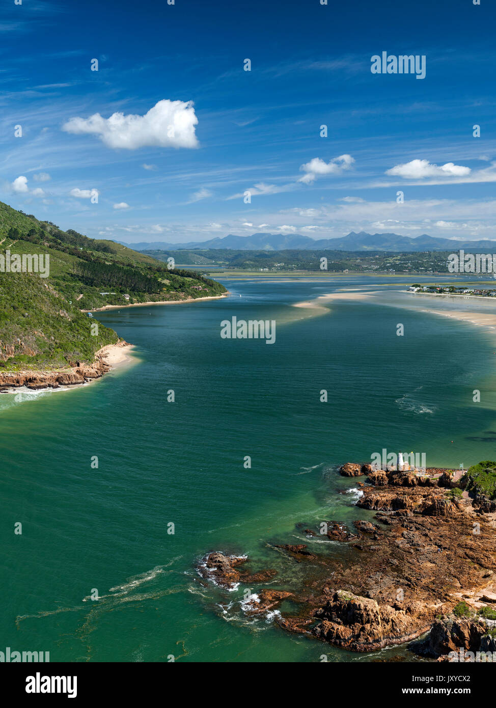 Knysna Lagoon seen from the Knysna Heads, Garden Route, Western Cape Province, South Africa. Stock Photo