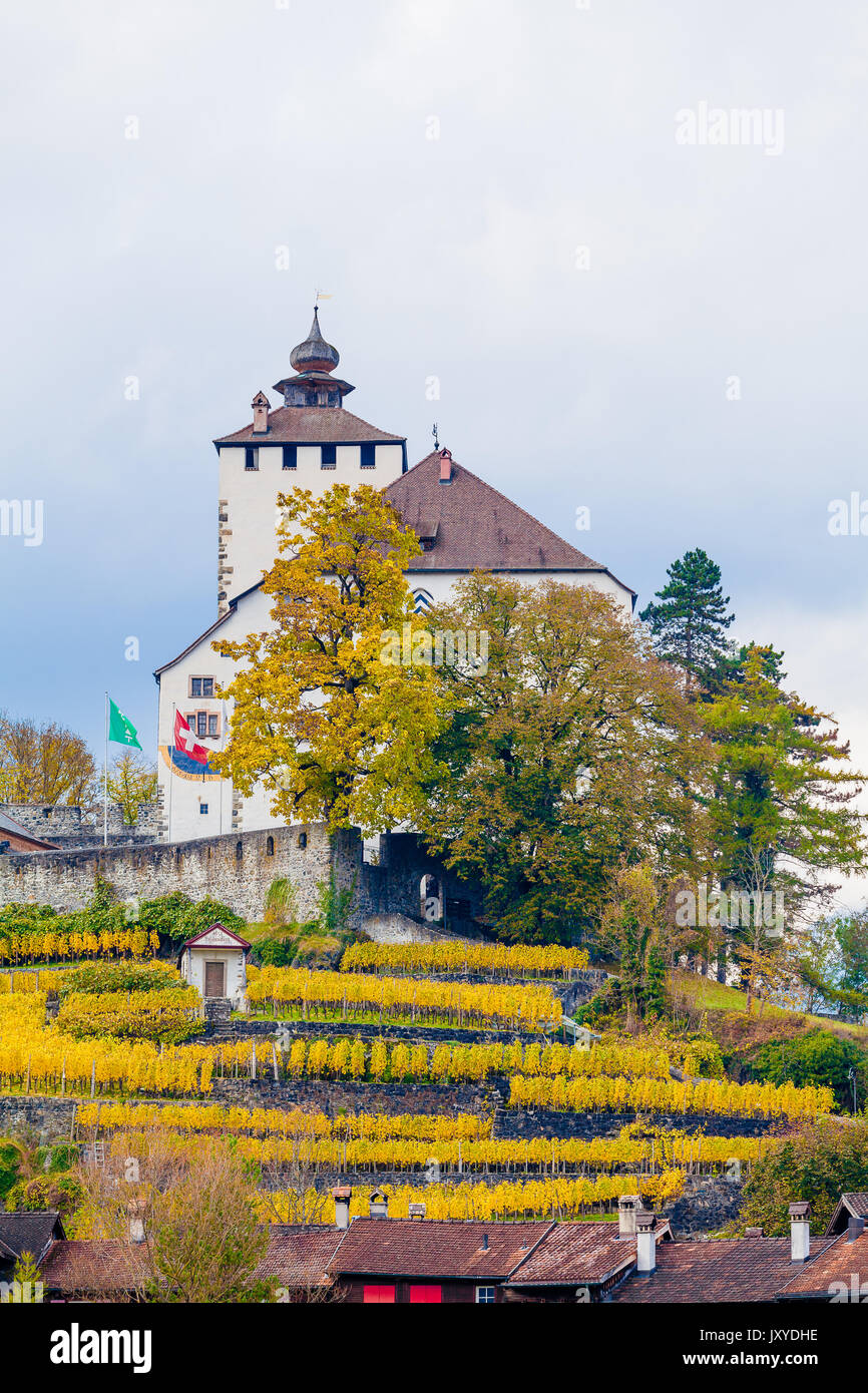 Lake in Switzerland. Buchs, Sankt-Gallen, Switzerland Stock Photo