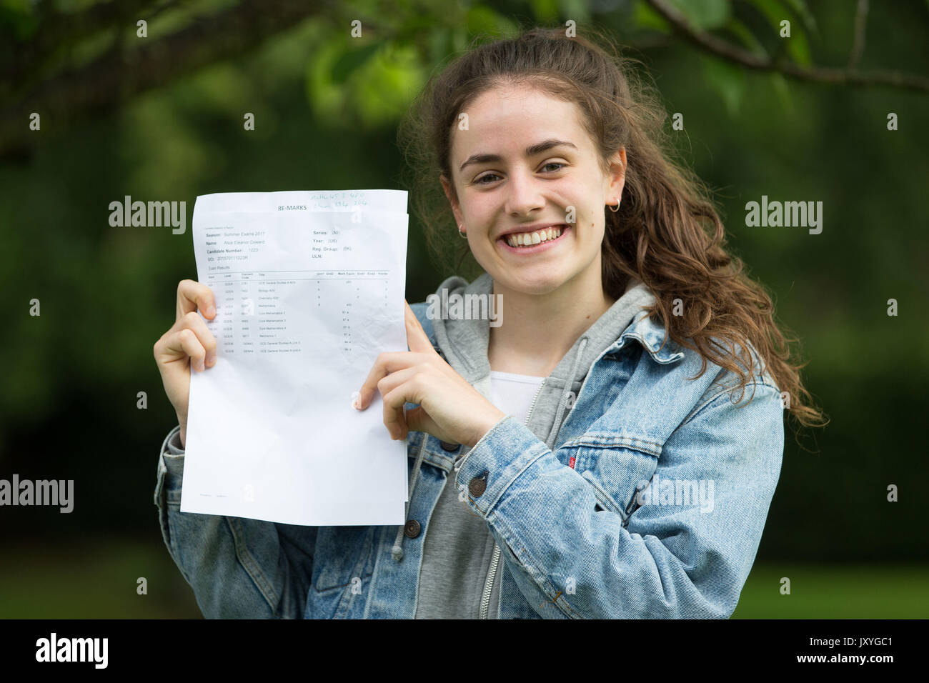 RETRANSMISSION CLARIFYING WHICH TEAM ALICE PLAYS NETBALL FOR Alice Coward, 1A and 2Bs, who will be attending Nottingham University to study medicine and who is a member of the Wasps Netball team in Coventry U19s, celebrates her A Level results from the King Edwards VI High School for Girls Edgbaston, Birmingham. Stock Photo