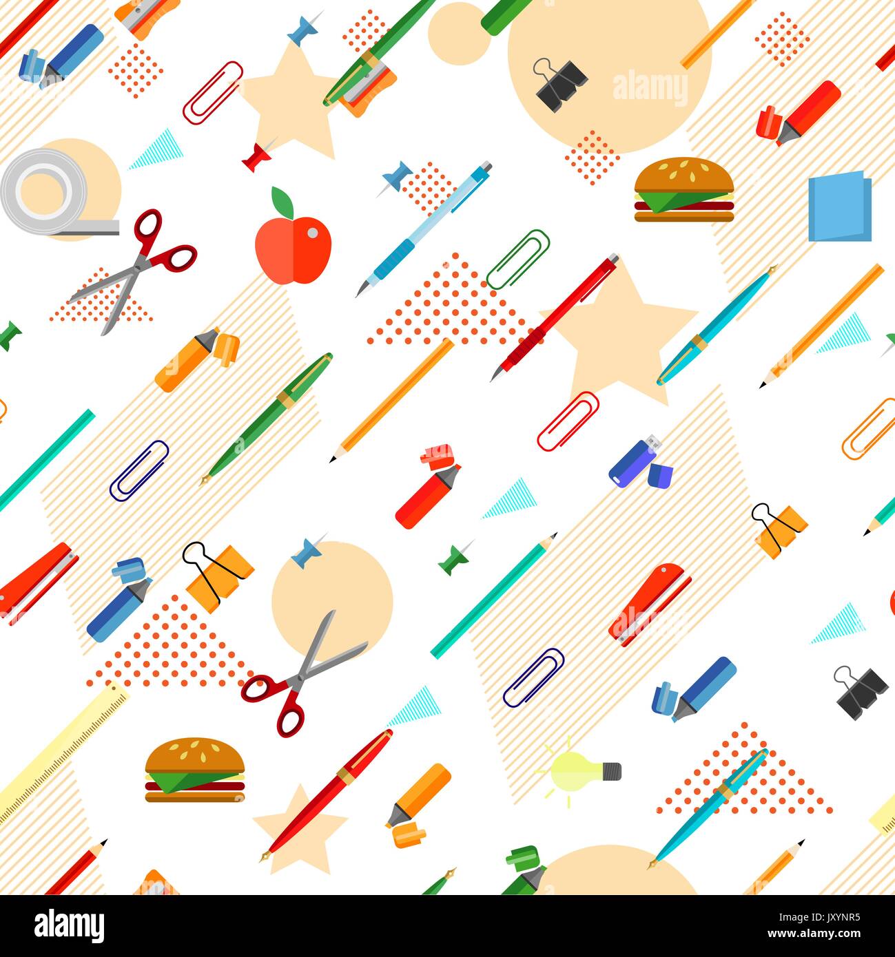 Seamless School Office Supplies Pattern. Vector Stock Vector