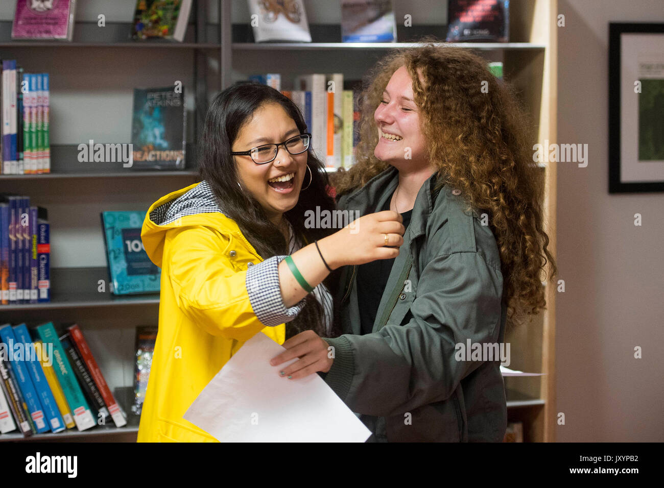 Students celebrate after collecting their Alevel results at Harris