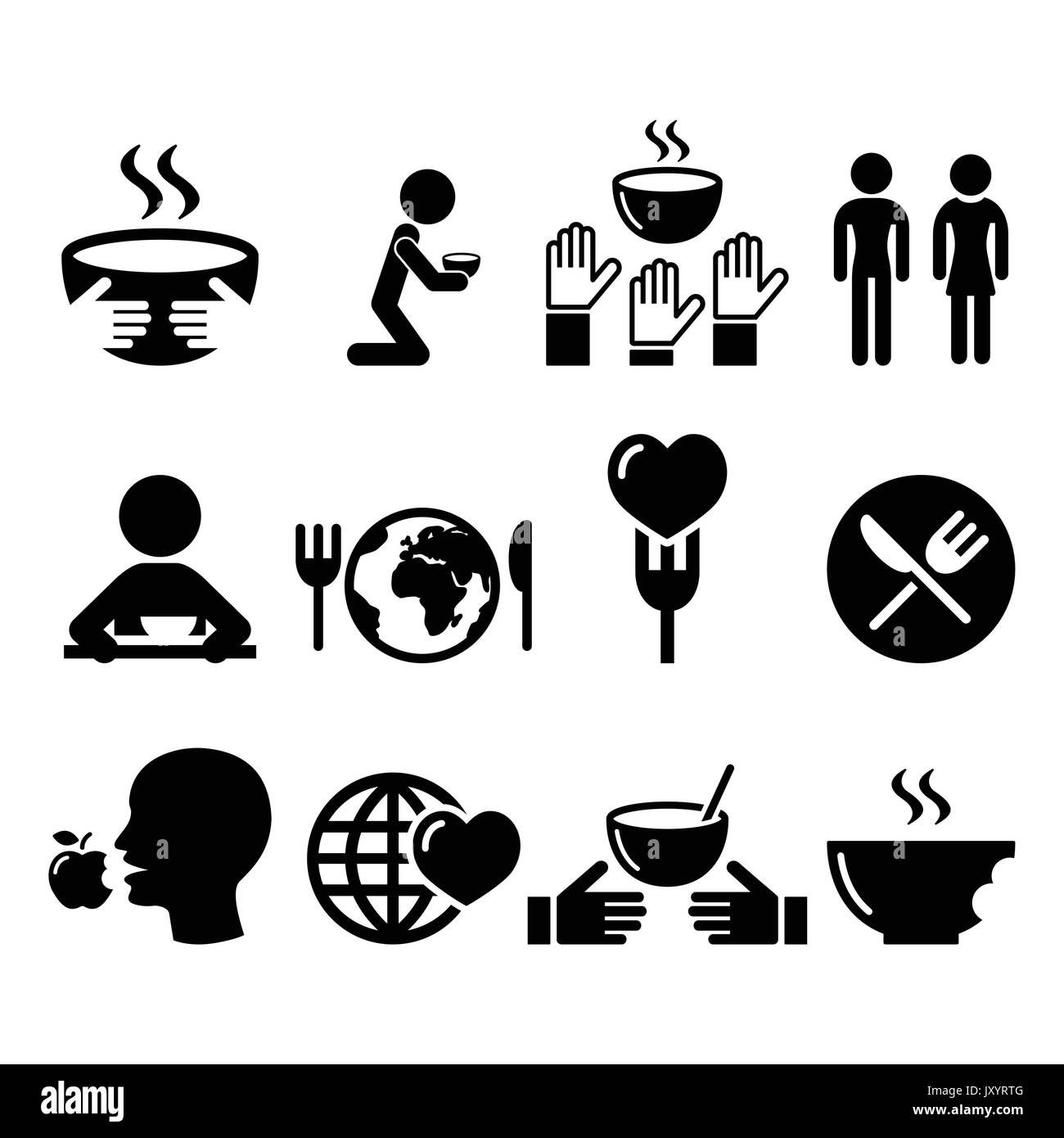 Hunger, starvation, poverty vector icons set Stock Vector