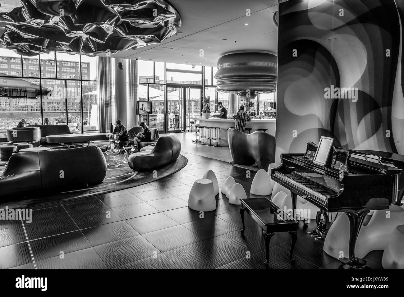 Hotel lobby Black and White Stock Photos & Images - Alamy