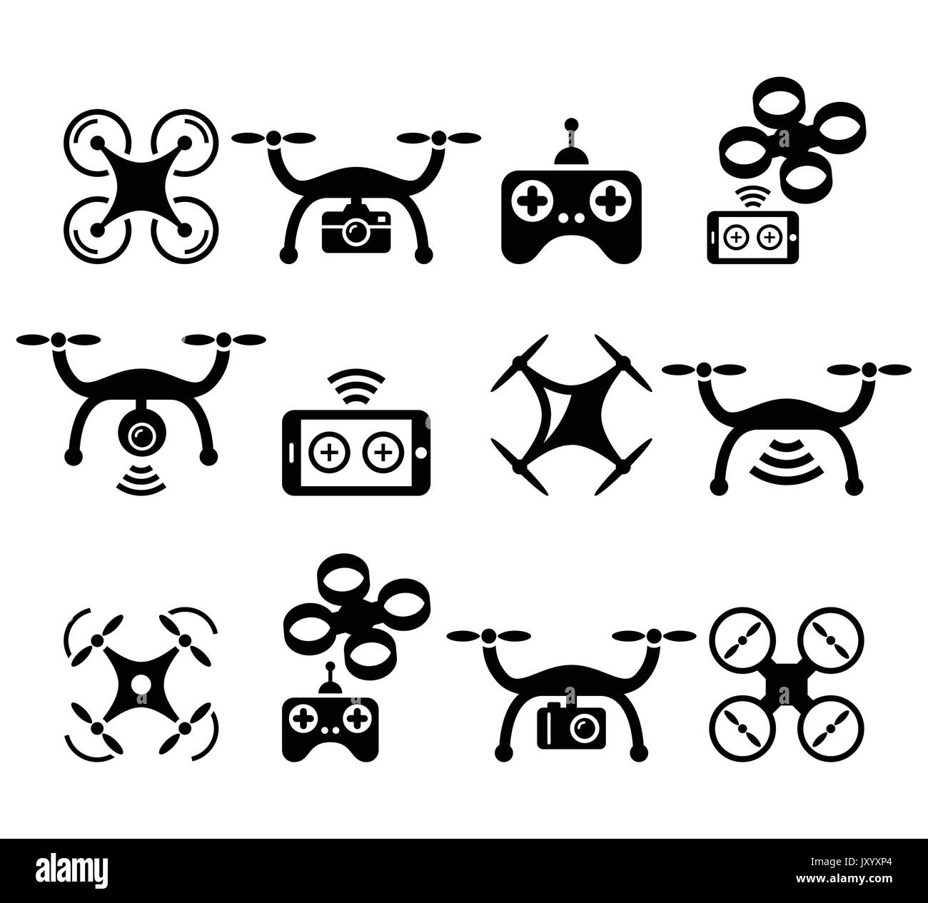 Drone quadcopter with camera and controller icons set Stock Vector ...