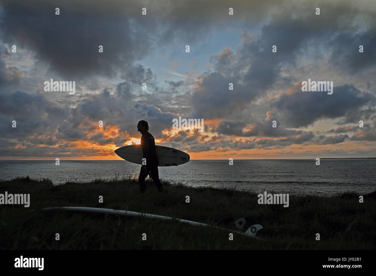a surfer with a board walking the beach Stock Photo - Alamy