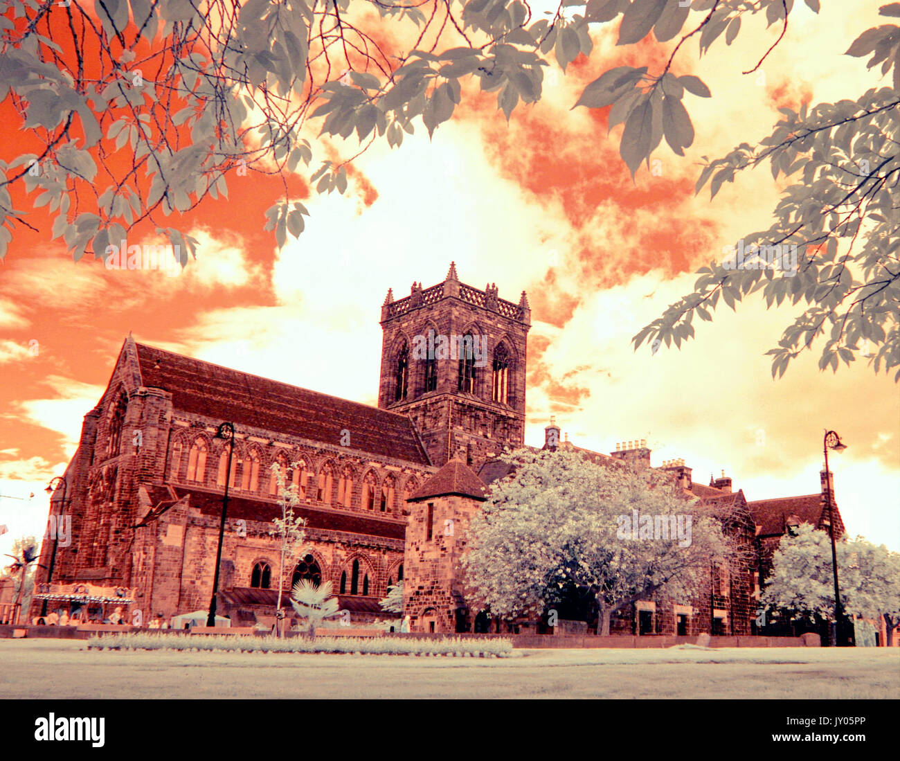 infra red camera Paisley Abbey, for the witches trial Cotton Street, Paisley exterior Stock Photo